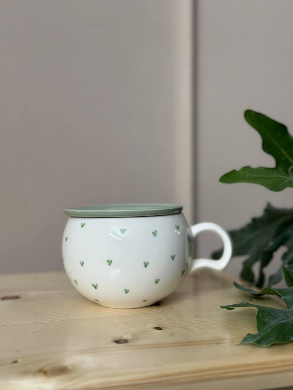 ماگ قلبی سبز با درب